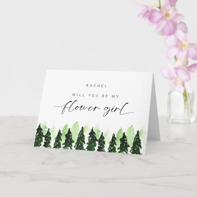 Tarjeta Will you be my Flower Girl Winter Pine Tree (Orquídea)