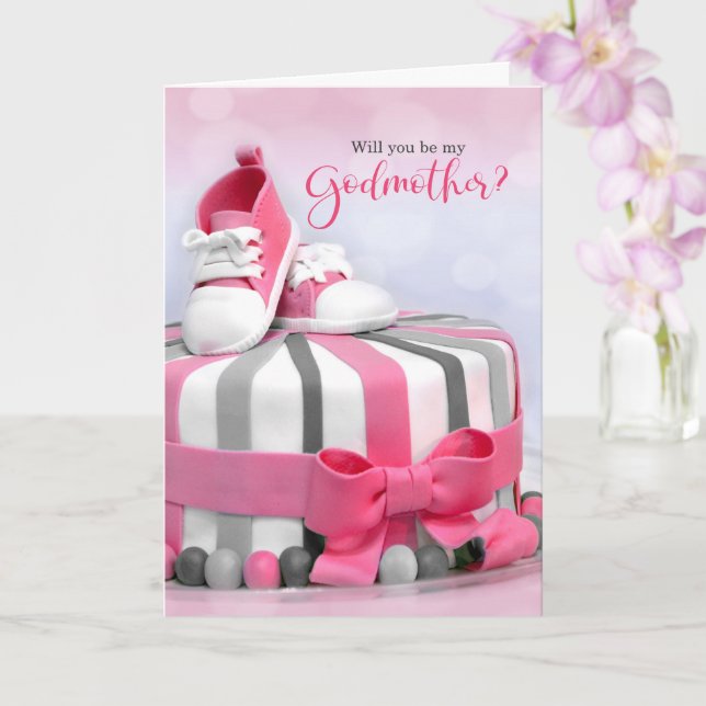 Tarjeta Will you be my Godmother Pink and Purple Cake (Orquídea)
