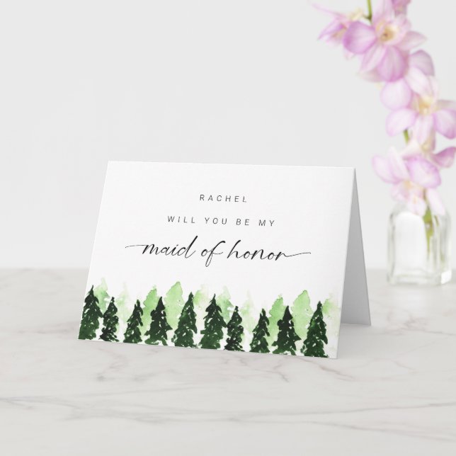 Tarjeta Will you be my Maid of Honor Winter Pine Tree (Orquídea)