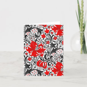 Tarjeta William Morris Iris y Lily, Negro, Blanco y Rojo