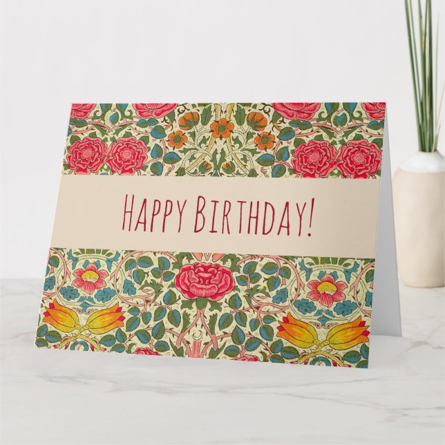 Tarjeta William Morris Rosa Floral Chintz Pink (Anverso)