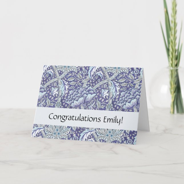 Tarjeta William Morris Windrush patrón floral azul (Anverso)