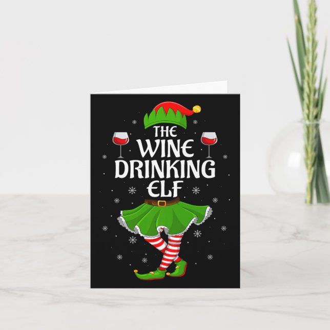 Tarjeta Wine Drinking Elf Christmas Family Girl Women Elf  (Anverso)