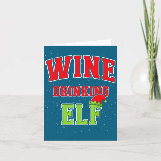 Tarjeta Wine Drinking Elf Christmas Family Matching Group  (Anverso)