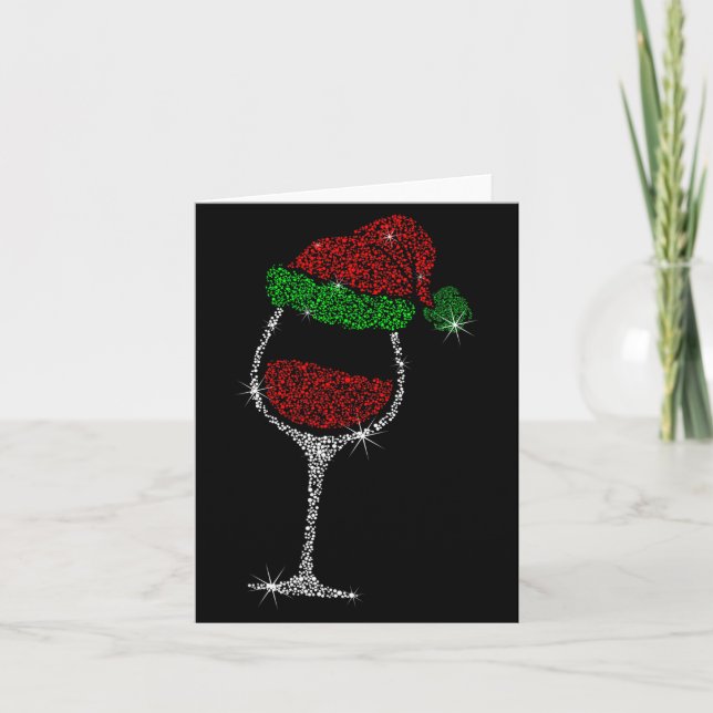Tarjeta Wine Gl With Santa Hat Wine Lover Christmas Gift  (Anverso)