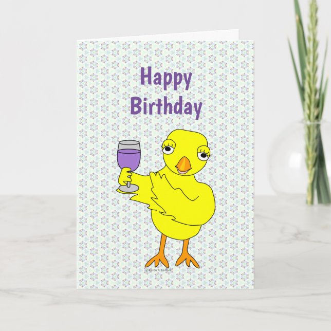 Tarjeta Wine Glass Chick  Birthday (Anverso)