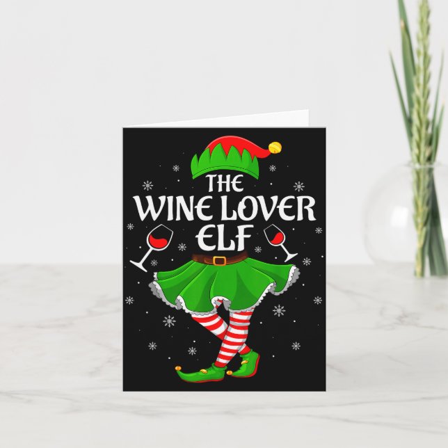 Tarjeta Wine Lover Elf Christmas Family Girls Women Elf Sq (Anverso)
