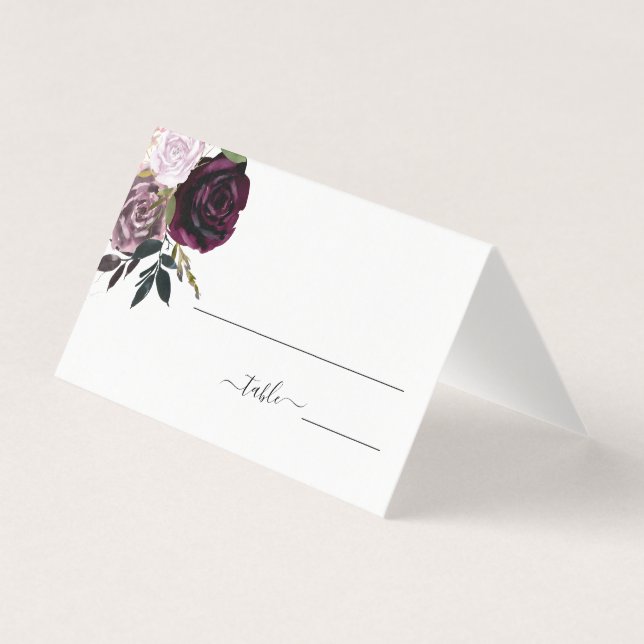 Tarjeta Wine Plum Mauve Boda Floral Mesa Casitas (Anverso)