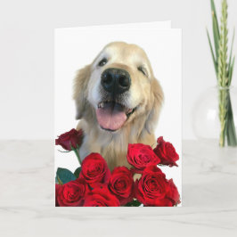 Tarjeta Winking Golden Retriever con Rosas Día de la Madre