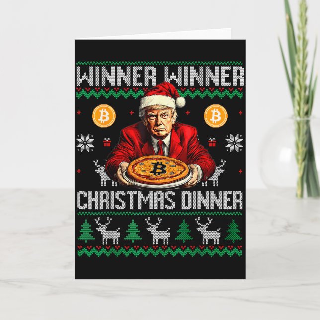 Tarjeta Winner Winner Bitcoin Dinner Santa Trump Ugly Swea (Anverso)