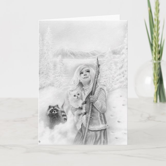 Tarjeta Winter Animals Chica Fantasy Greeting Card (Anverso)