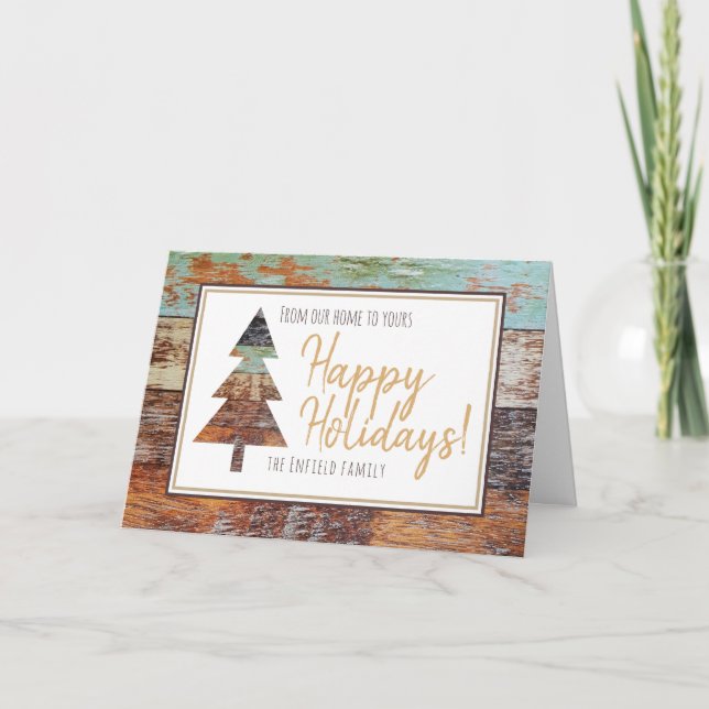 Tarjeta Winter Barn, Felices Fiestas (Anverso)