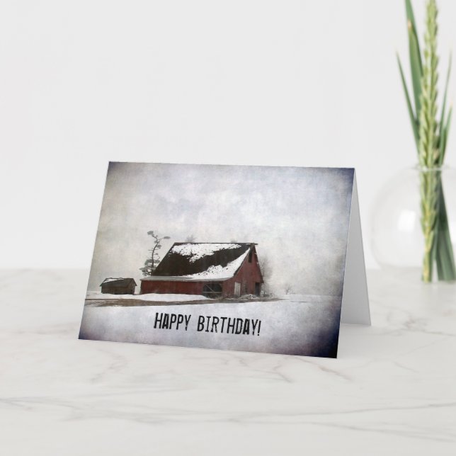 Tarjeta Winter Barn, ¡Feliz cumpleaños! (Anverso)
