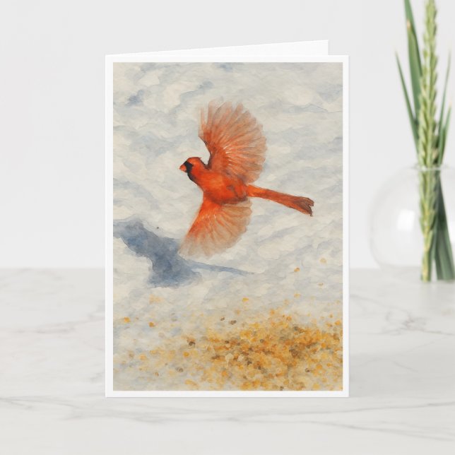 Tarjeta Winter Cardinal in Flight (Anverso)