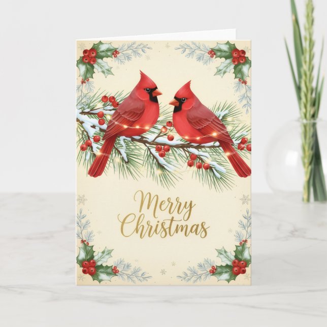 Tarjeta Winter Cardinals Merry Christmas Card (Anverso)