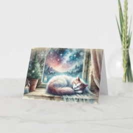 Tarjeta Winter Cat Watercolor Holiday Card