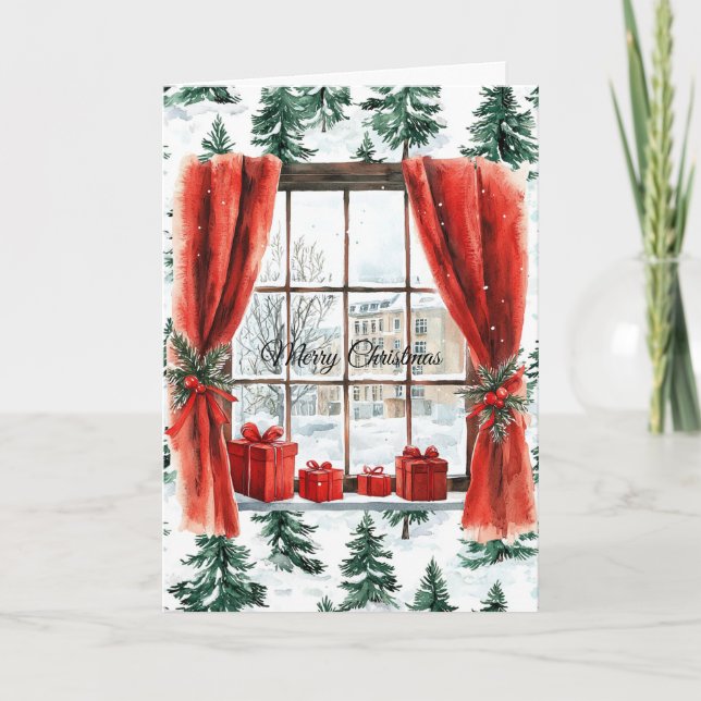 Tarjeta Winter Christmas Trees City Window (Anverso)