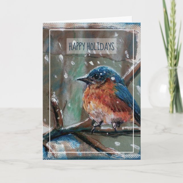 Tarjeta Winter Eastern BlueBird Pintura Happy Holidays Ca (Anverso)