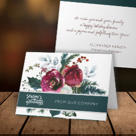 Tarjeta Winter Red Peonies Season's Greetings Corporate