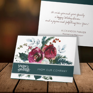 Tarjeta Winter Red Peonies Season's Greetings Corporate