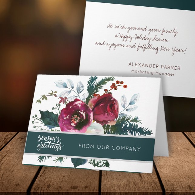 Tarjeta Winter Red Peonies Season's Greetings Corporate (Subido por el creador)