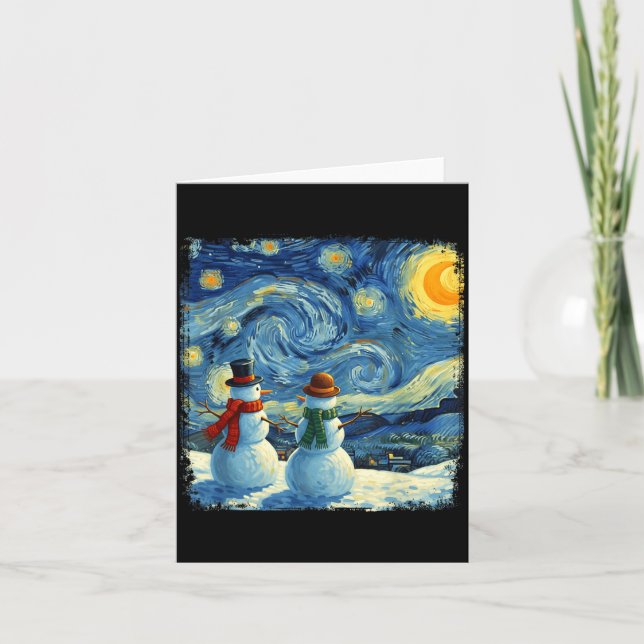 Tarjeta Winter Snowman Van Gogh Starry Night Christmas  (Anverso)
