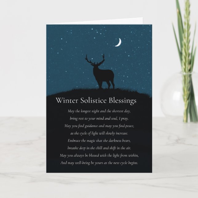 Tarjeta Winter Solstice Blessings Elk Stars Poem (Anverso)
