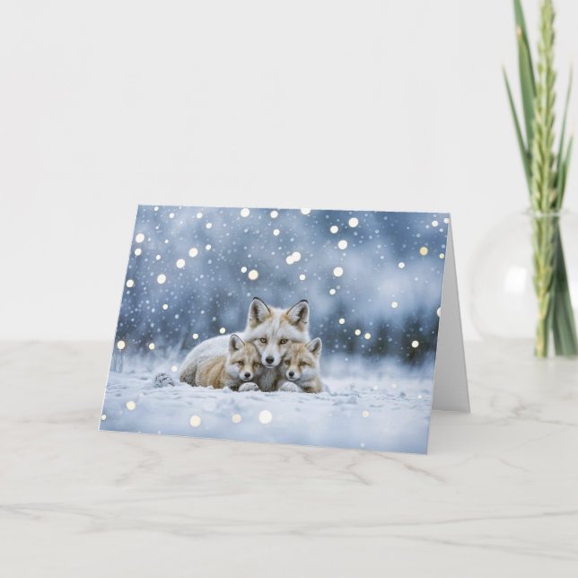 Tarjeta Winter Solstice Yule with Foxes in the Snow (Anverso)