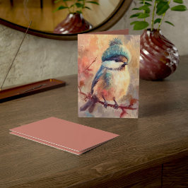 Tarjeta Winter Songbird in Knit Hat | Ash Greeting