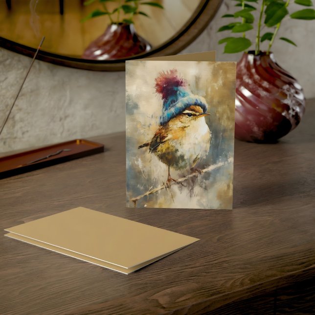 Tarjeta Winter Songbird in Knit Hat | Fawn Greeting (Subido por el creador)