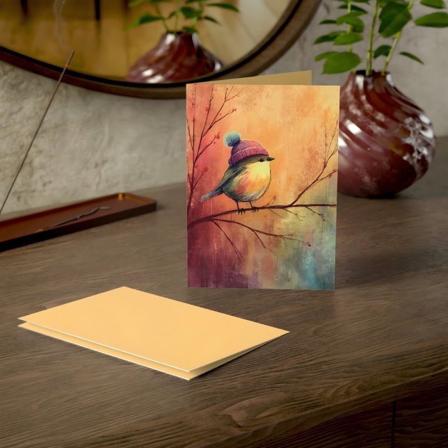 Tarjeta Winter Songbird in Knit Hat | Marzipan Greeting (Subido por el creador)
