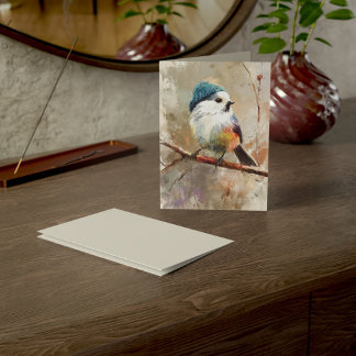 Tarjeta Winter Songbird in Knit Hat | Moon Mist Greeting