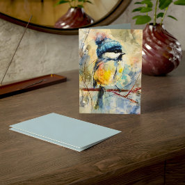 Tarjeta Winter Songbird in Knit Hat | Powder Ash Greeting