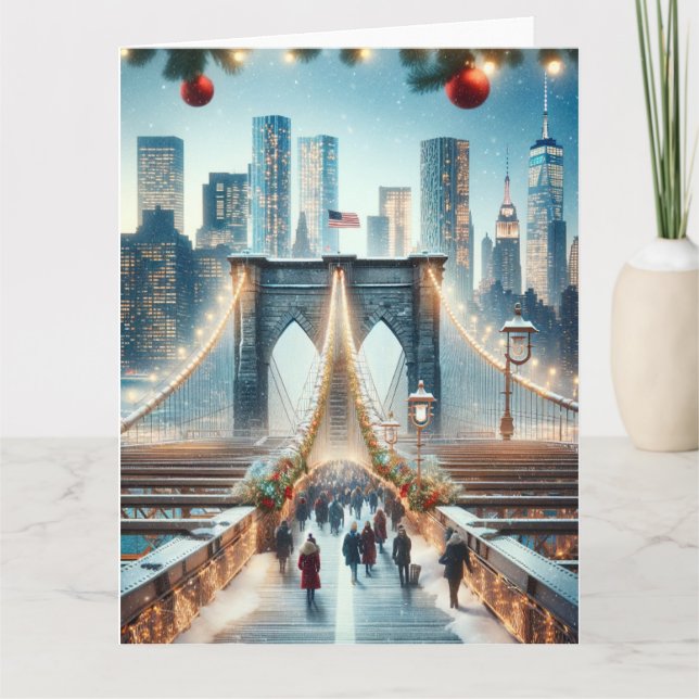 Tarjeta Winter Wonderland. Puente de Brooklyn - Nueva York (Anverso)
