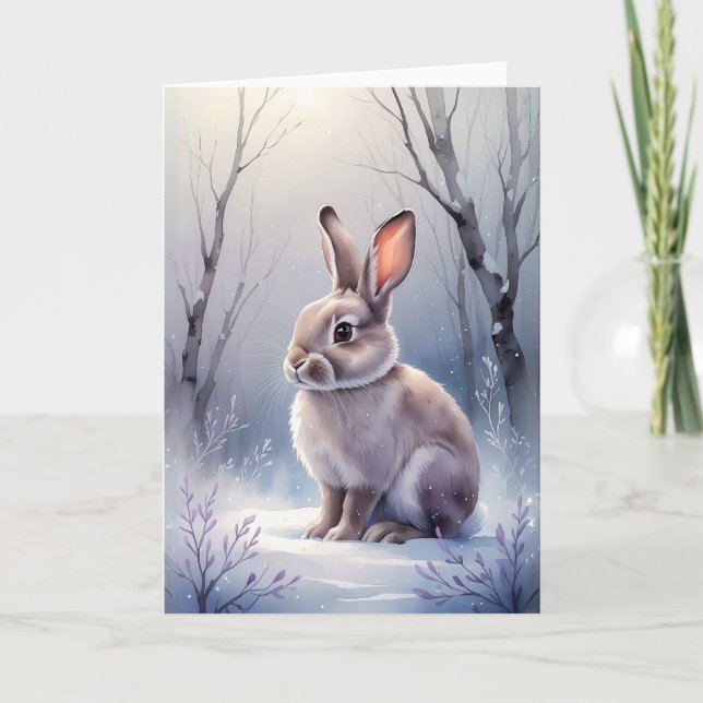 Tarjeta Winter Woodland Bunny Snowy Forest Blank Greeting (Anverso)