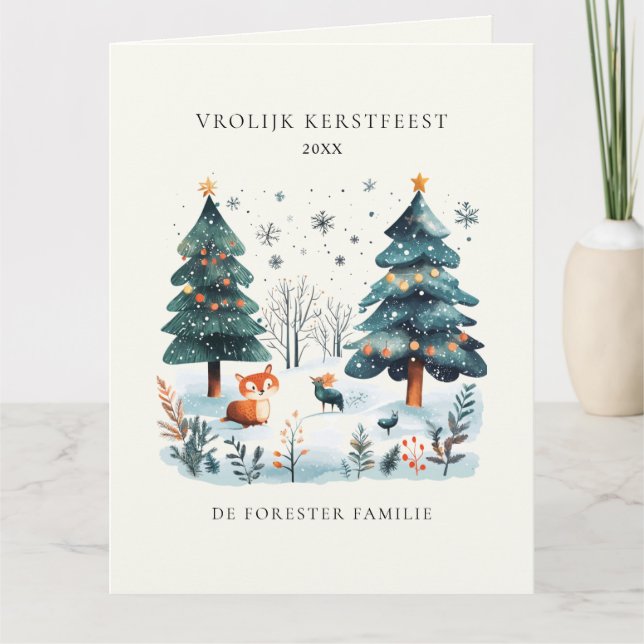 Tarjeta Winter Woodland Vrolijk Kerstfeest Saludo (Anverso)