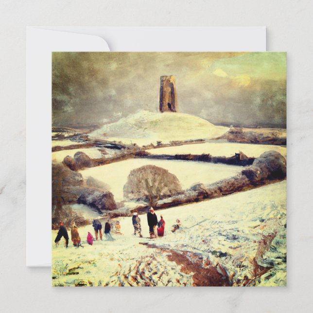 Tarjeta Wintry Glastonbury Tor (Anverso)
