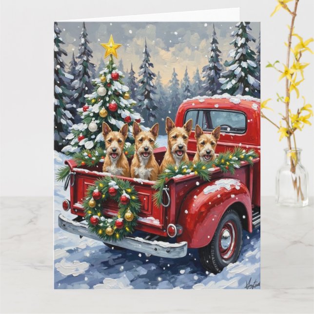 Tarjeta Wire Fox Terrier Christmas Red Truck Holiday Gift (flor amarilla)