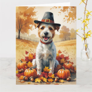 Tarjeta Wire Fox Terrier En Otoño Deja El Arte Del Día De 