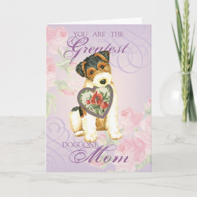 Tarjeta Wire Fox Terrier Heart Mom (Anverso)