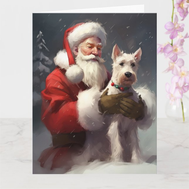 Tarjeta Wire Fox Terrier Papá Noel Navideño (Orquídea)