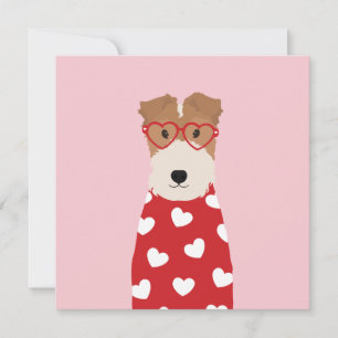 Tarjeta Wire Fox Terrier Perro Gafas Corazón Rosa
