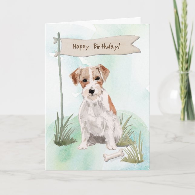 Tarjeta Wire Haired Jack Russell Terrier Bajo Cumpleaños (Anverso)