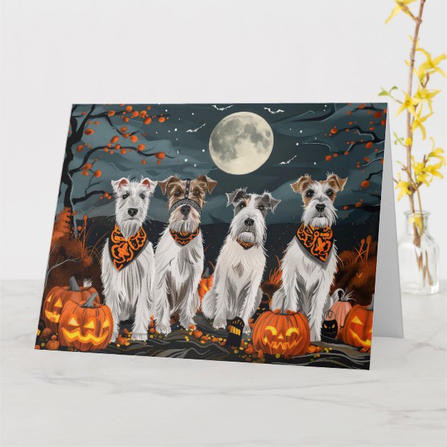 Tarjeta Wirefox Terrier Halloween Spooky (flor amarilla)