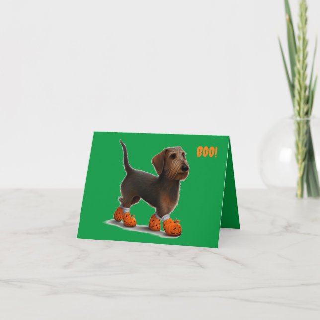 Tarjeta Wirehair Dachshund Halloween Card (Anverso)