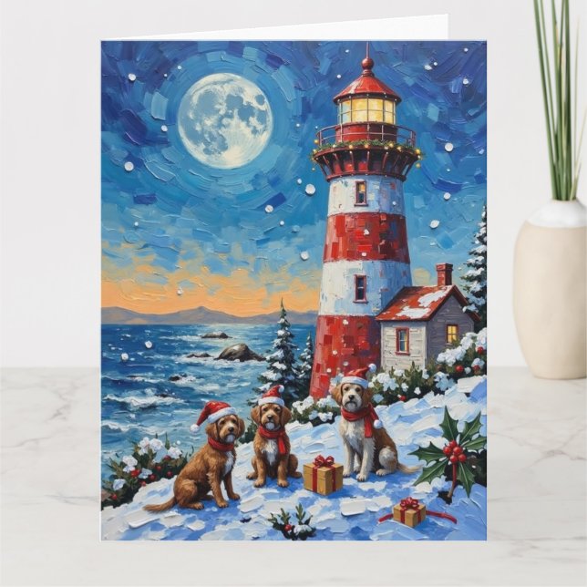Tarjeta Wirehaired Pointing Griffon Christmas Lighthouse (Anverso)