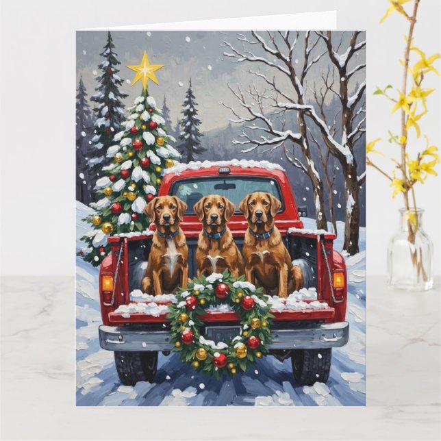 Tarjeta Wirehaired Pointing Griffon Christmas Red Truck (flor amarilla)