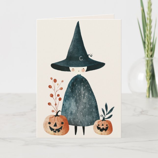 Tarjeta Witch and Jack o Lanterns Happy Halloween (Anverso)