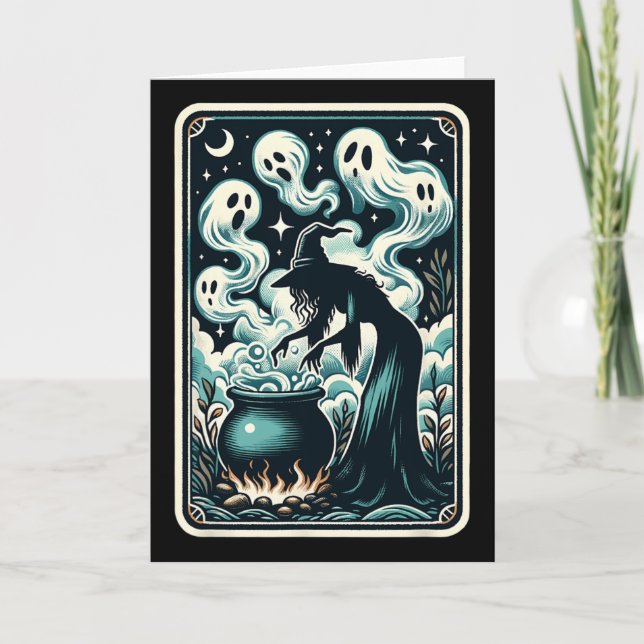 Tarjeta Witch Ghost Cauldron Gothic Supernatural Tarot Car (Anverso)