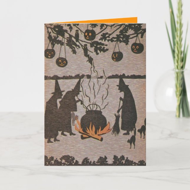 Tarjeta Witch Jack O' Lantern Cauldron Owl (Anverso)